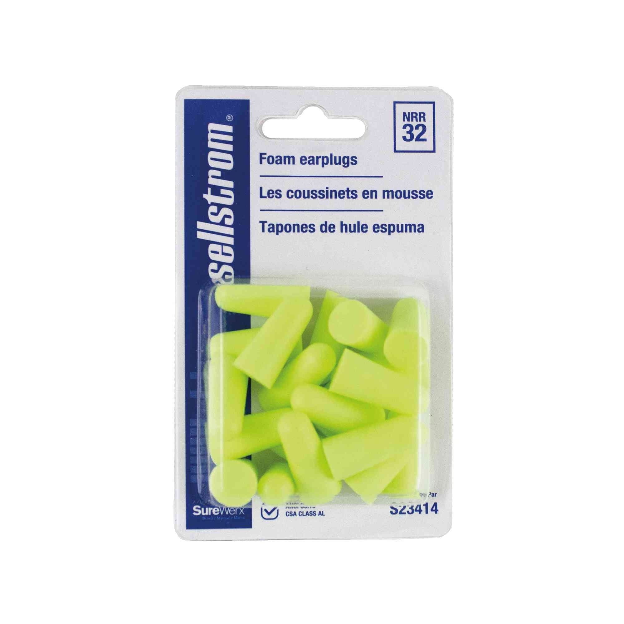 Sellstrom® - Earplugs - Disposable - Foam Bullet Shape - Uncorded - NRR 32 - Hi-Viz Green - Model # S23414